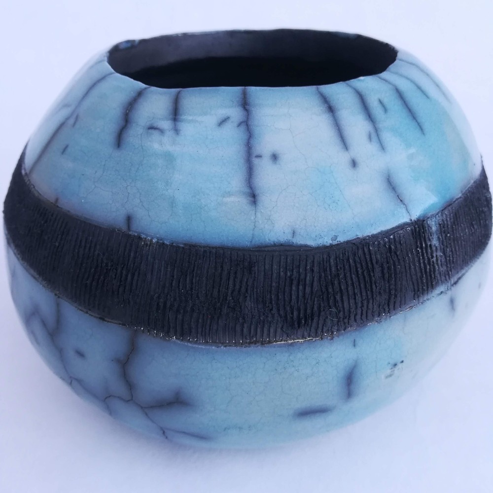 Vase raku unique bleu ciel | Flozraku – photo 2
