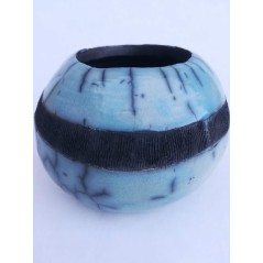 Vase Raku unique bleu ciel