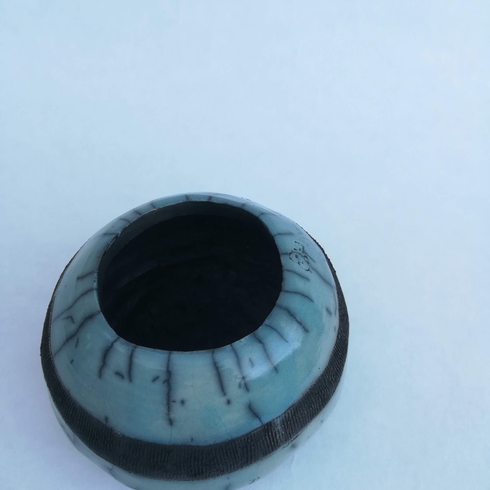 Vase raku unique bleu ciel | Flozraku – photo 3