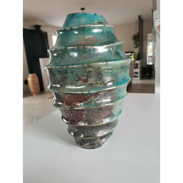 Vase raku turquoise