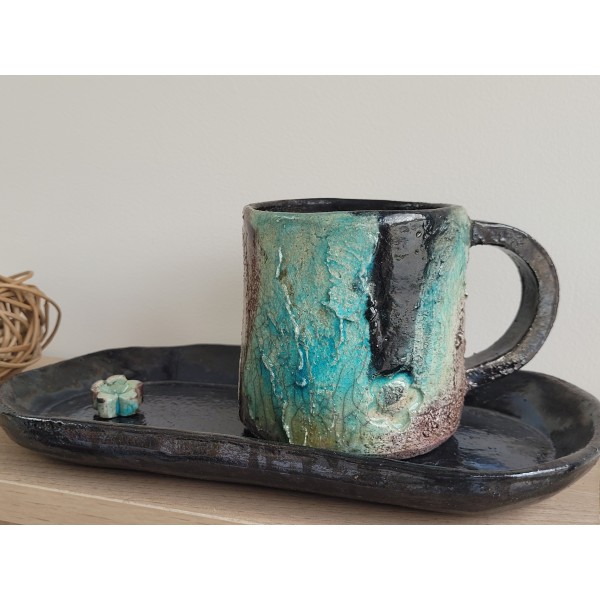 Mug unique RAKU Turquoise