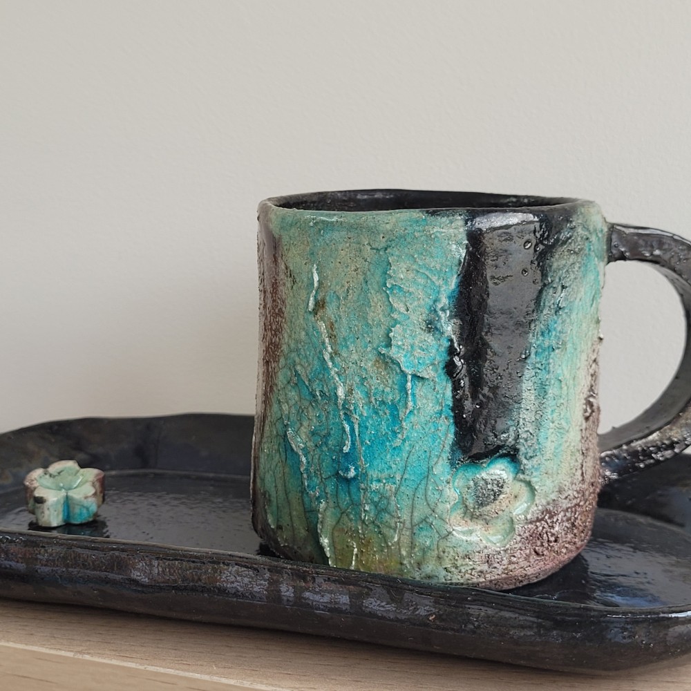 Mug raku turquoise unique fait main | Flozraku – photo 2