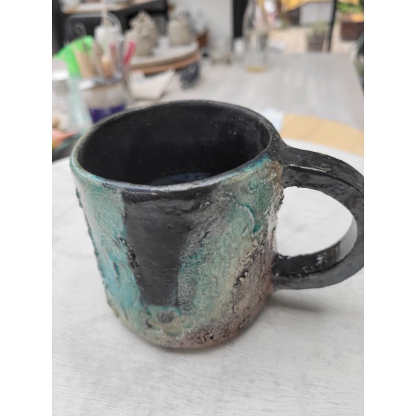 Mug unique RAKU Turquoise