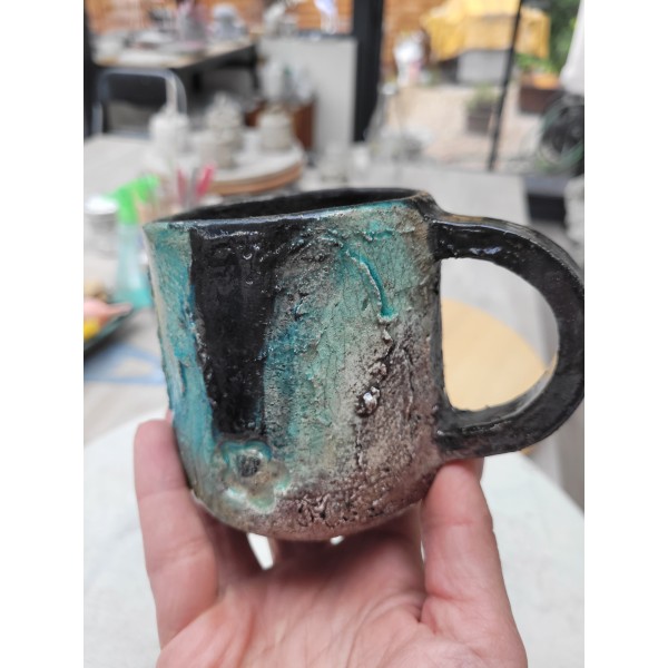 Mug unique RAKU Turquoise