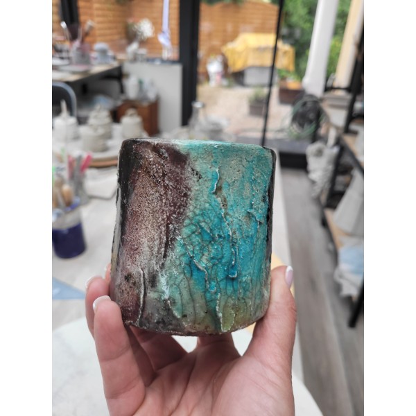 Mug unique RAKU Turquoise