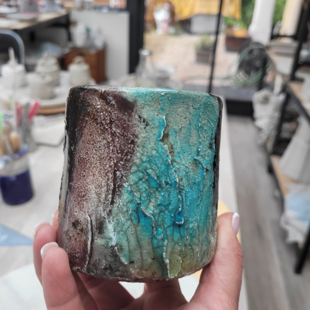 Mug raku turquoise unique fait main | Flozraku – photo 5