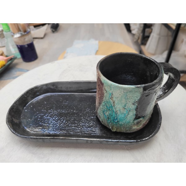 Mug unique RAKU Turquoise