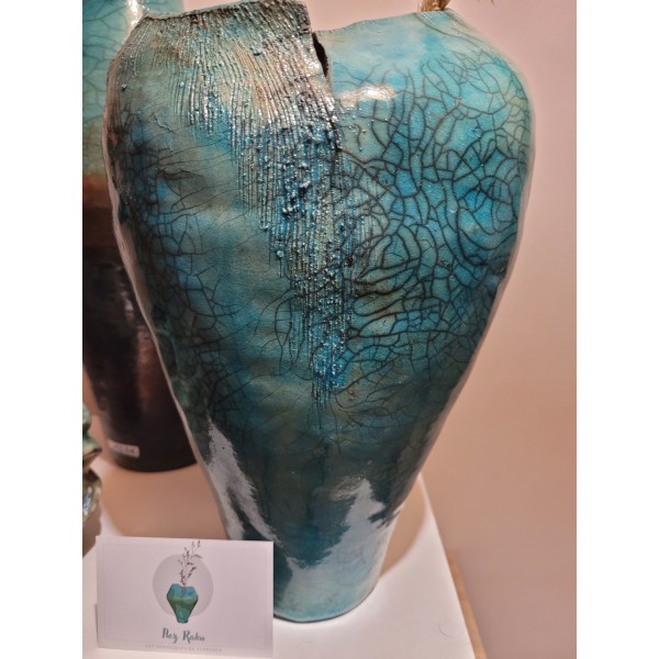 Vase Unique Raku Turquoise