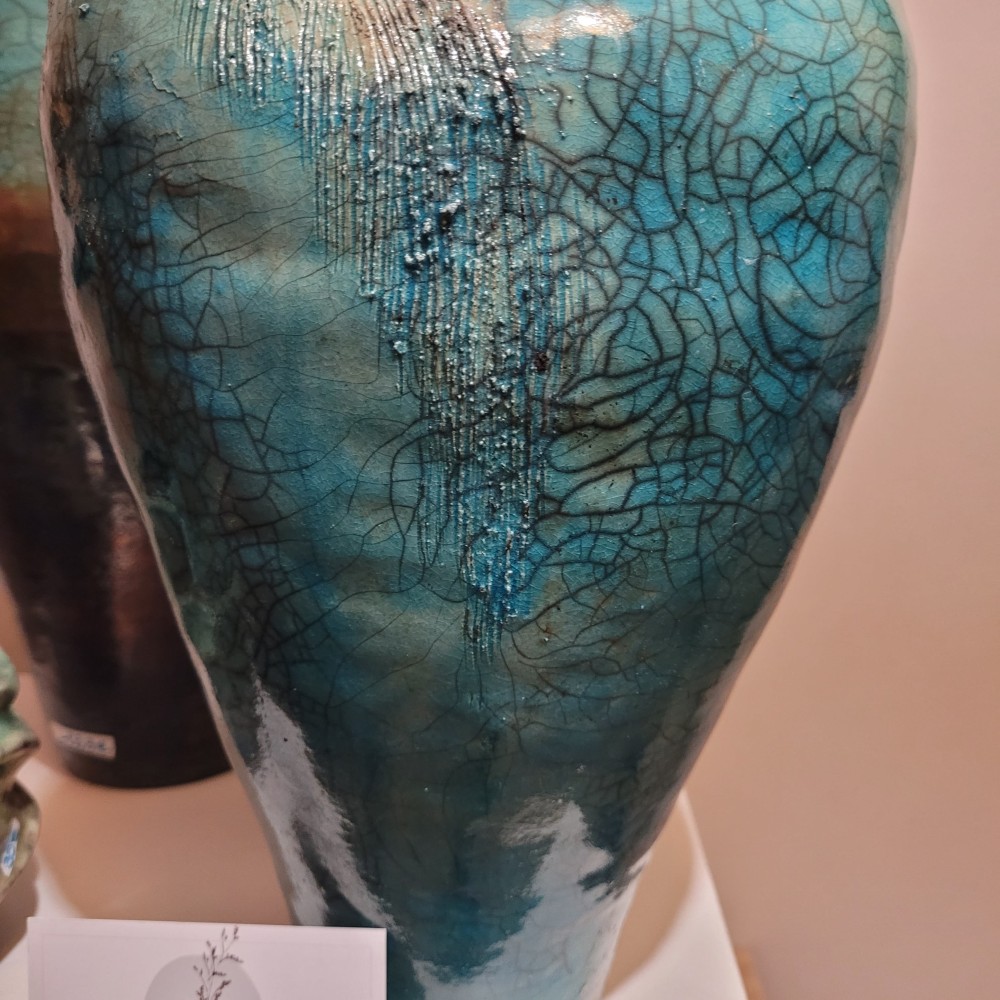Vase raku turquoise unique en grès | Flozraku – photo 2