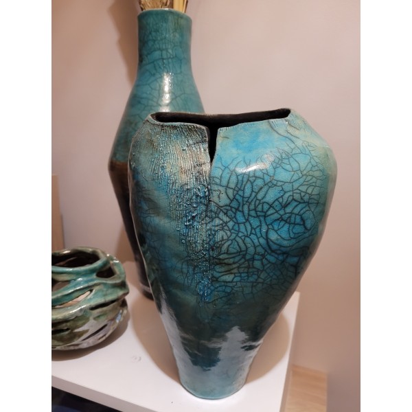 Vase Unique Raku Turquoise