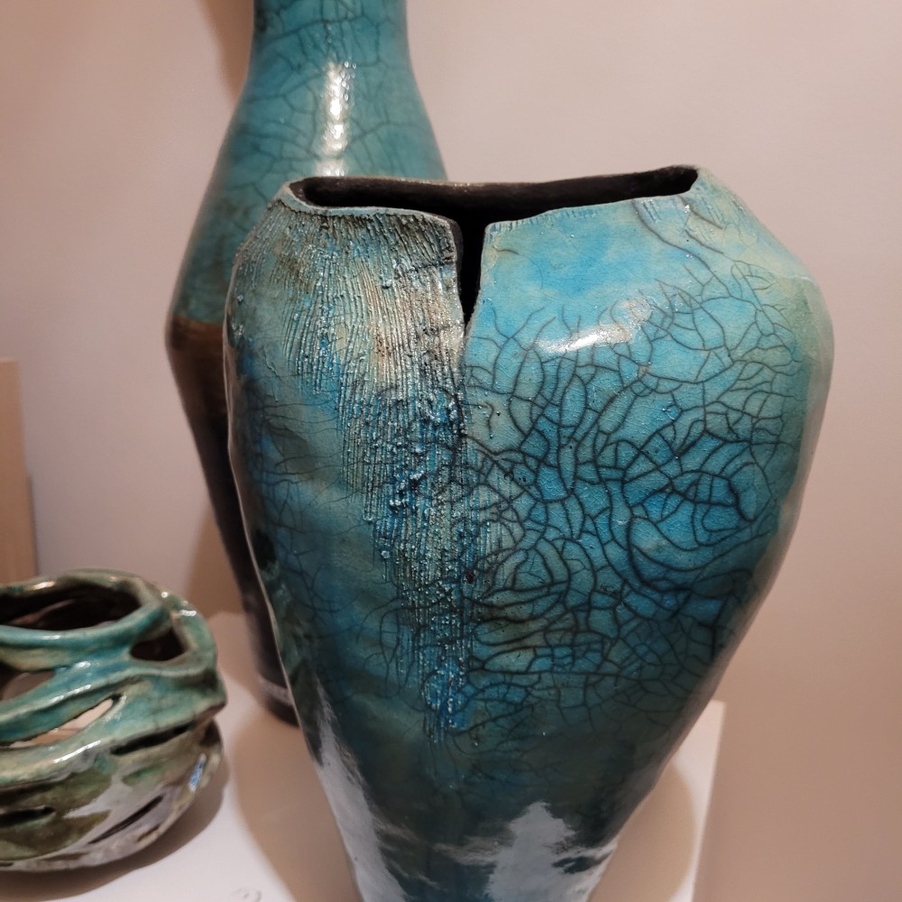 Vase raku turquoise unique en grès | Flozraku – photo 3