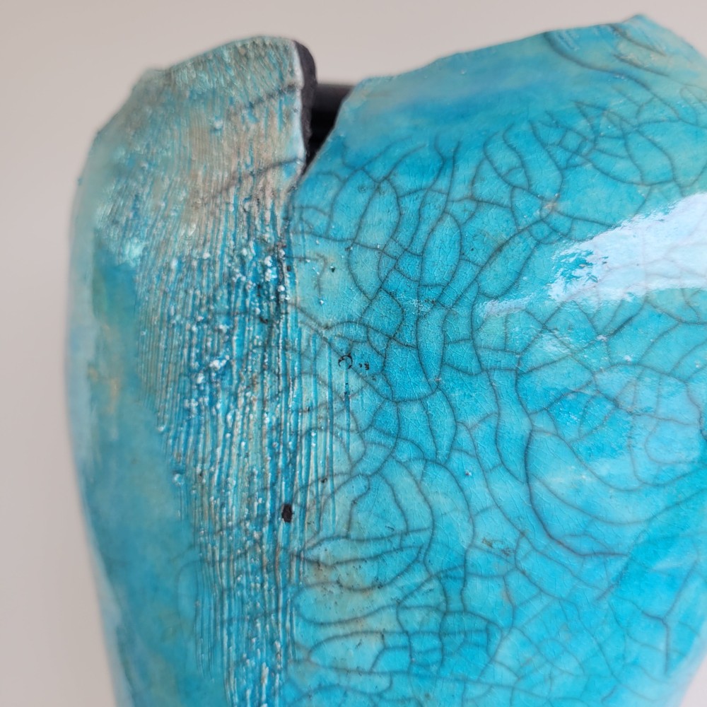 Vase raku turquoise unique en grès | Flozraku – photo 4