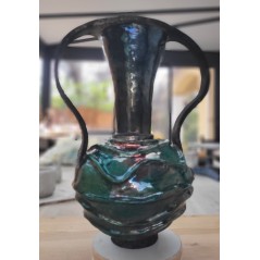 Vase Raku unique émeraude