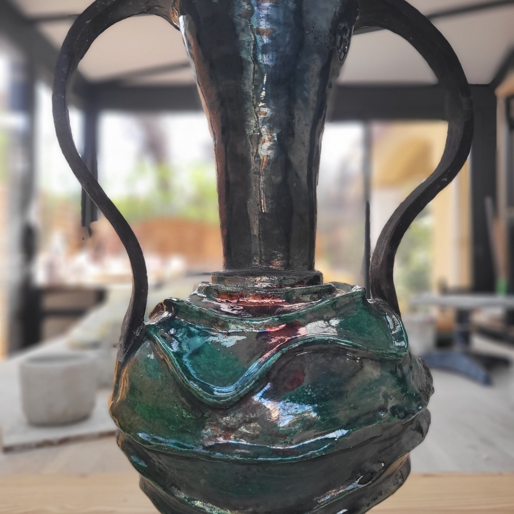 Vase raku émeraude unique | Flozraku – photo 3
