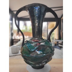 Vase Raku unique émeraude