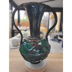 Vase Raku unique émeraude