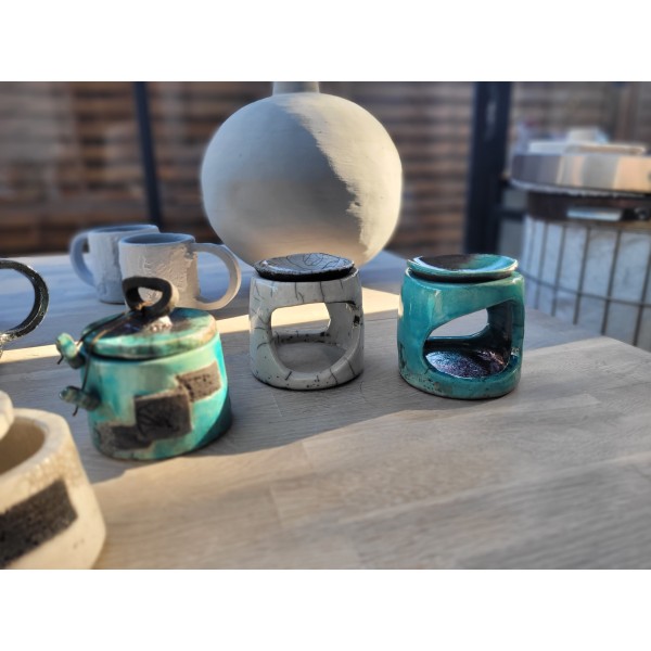 Bruleur Raku unique turquoise