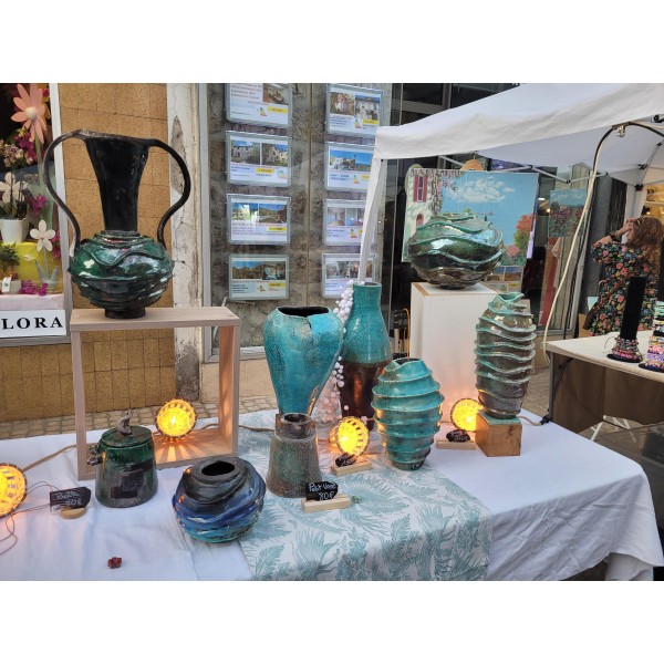 Vase Raku unique émeraude