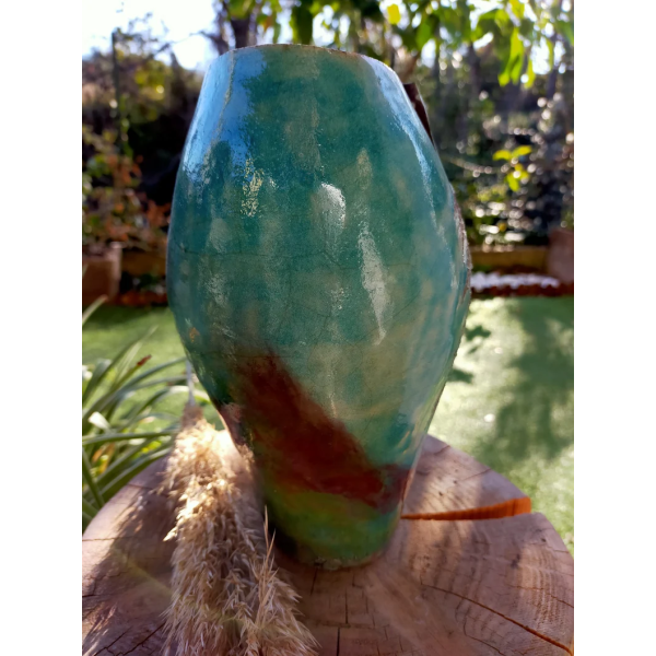 Vase unique céramique raku bleu