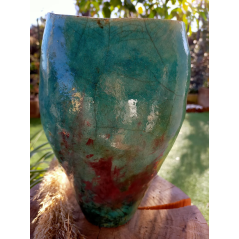 Vase unique céramique raku bleu