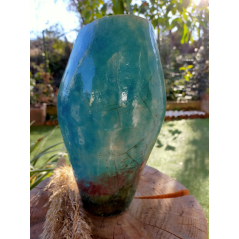 Vase unique céramique raku bleu