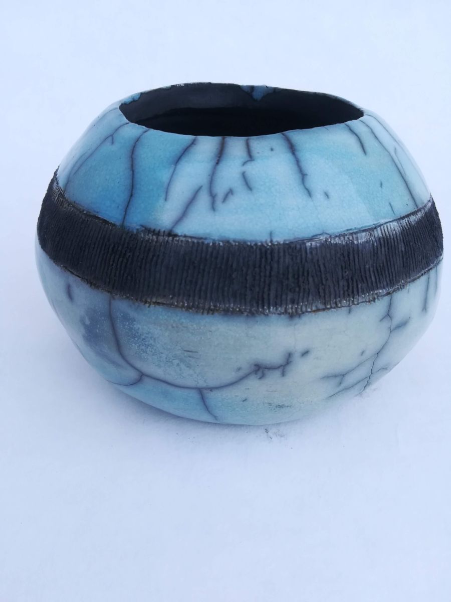 Vase raku unique bleu ciel | Flozraku
