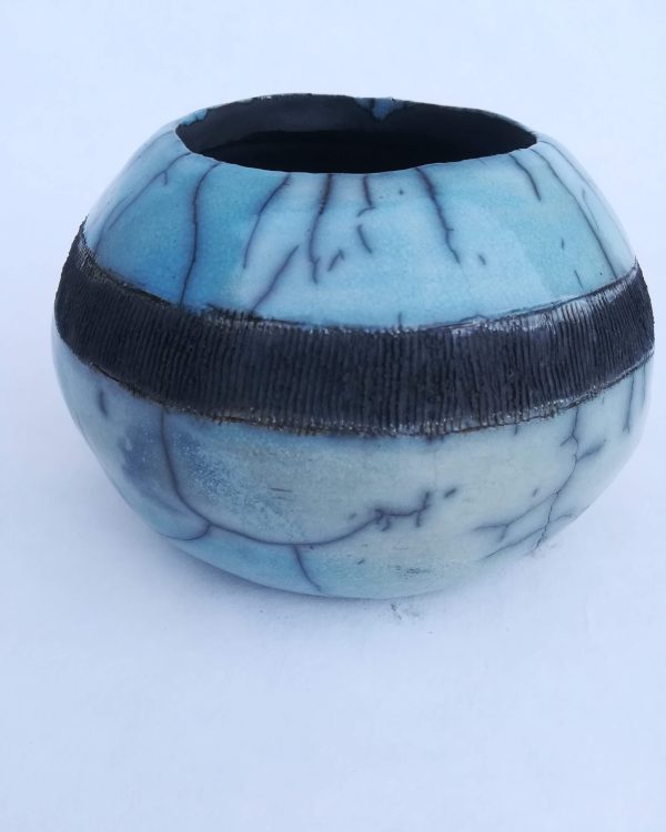 Vase raku unique bleu ciel | Flozraku