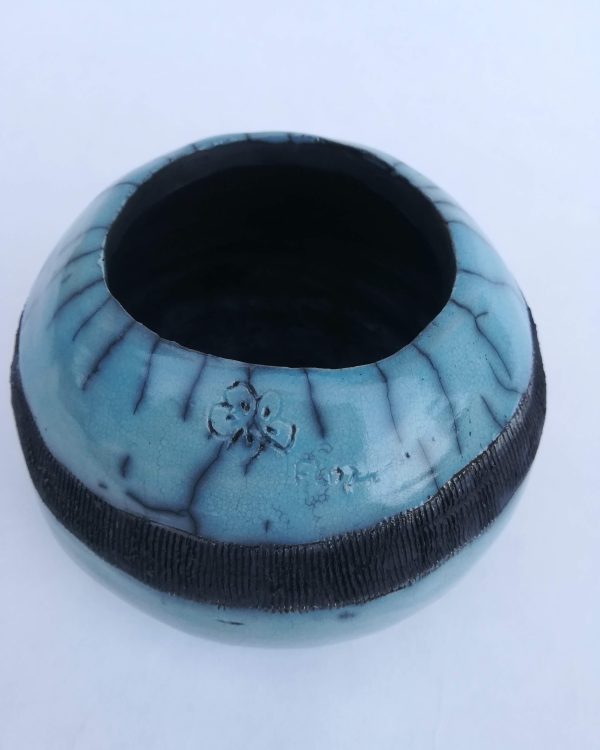 Vase raku unique bleu ciel | Flozraku