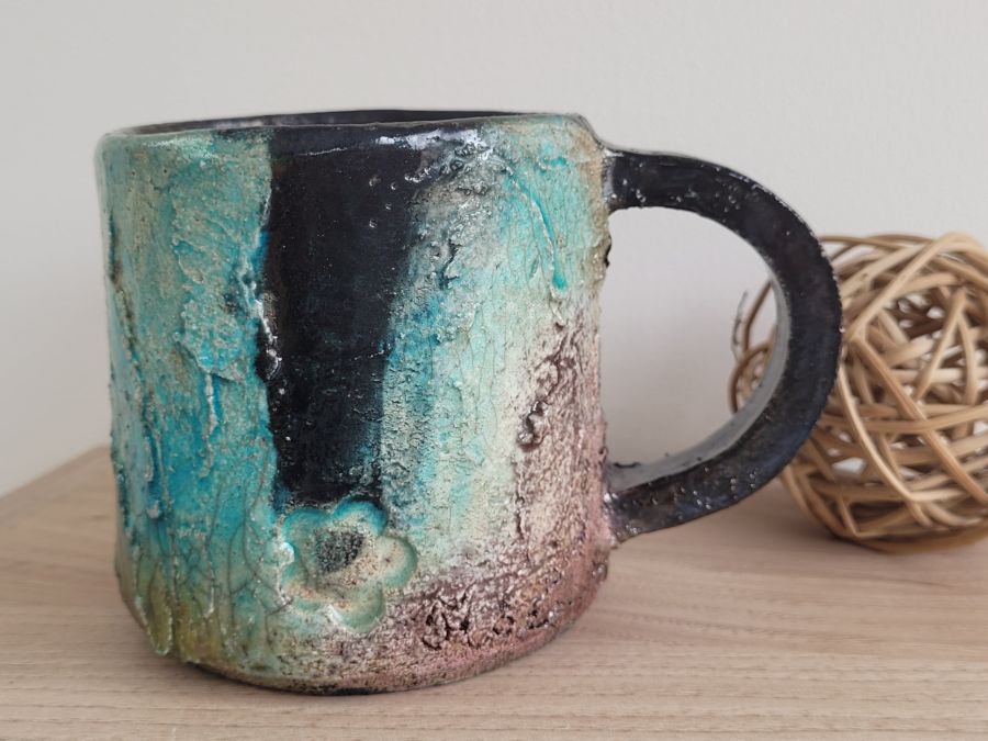 Mug raku turquoise unique fait main | Flozraku