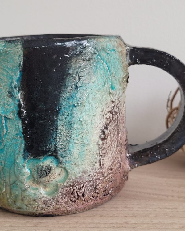 Mug raku turquoise unique fait main | Flozraku