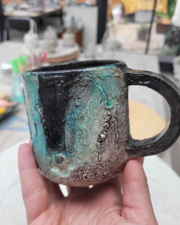 Mug raku turquoise unique fait main | Flozraku