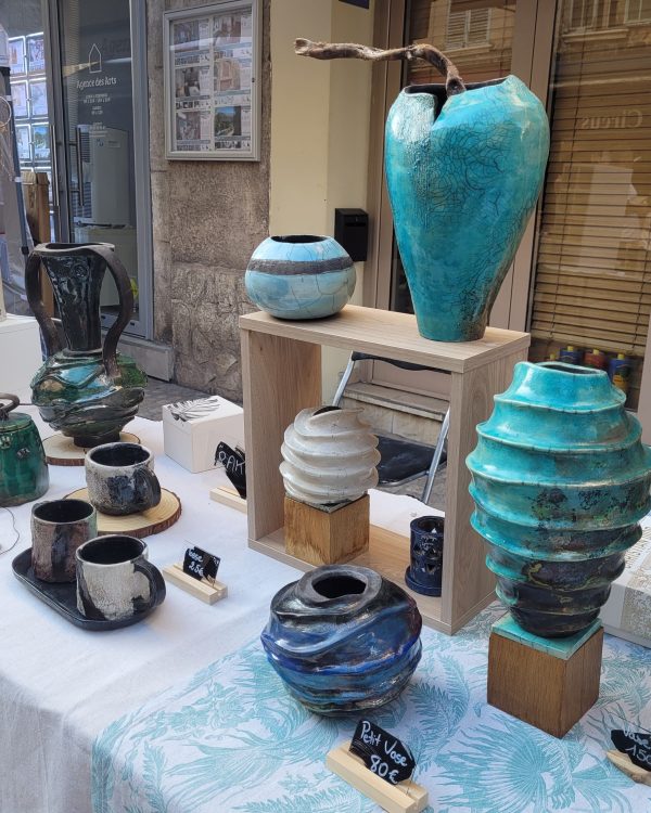 Vase raku turquoise unique en grès | Flozraku