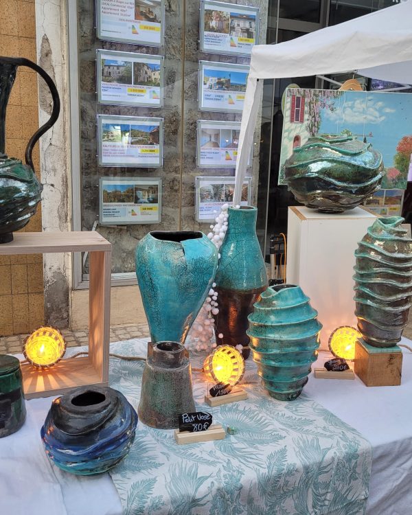 Vase raku émeraude unique | Flozraku