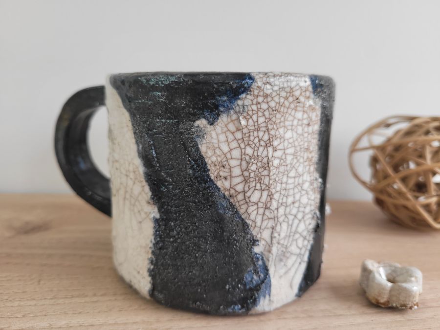 Mug raku blanc unique fait main | Flozraku